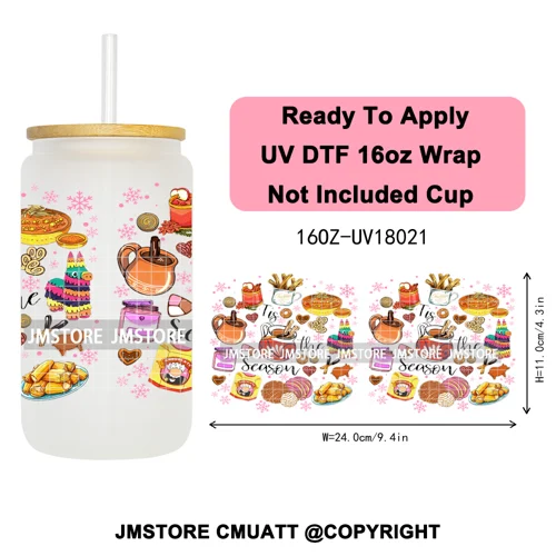 Tis The Season Mexican Christmas Coquette UV DTF Cup Wrap Ready To Apply Transfer Stickers Tumbler Wraps For Libbey Glass Can