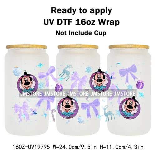 Christmas Mouse Cartoon Charater Girly UV DTF Cup Wrap Ready To Apply Transfer Stickers Durable For 16OZ Libbey Glass Can Bottle