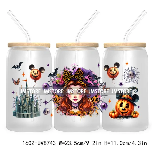 Halloween Leopard Cartoon Princess 16OZ UV DTF Cup Wrap Transfer Sticker Custom Labels Waterproof Logo For Libbey Glass Can Fall