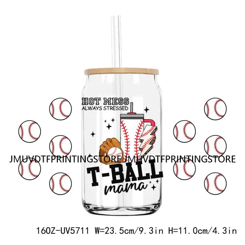 Glitter Boujee Baseball Mama UV DTF Sticker For 16OZ Libbey Glass Cup Can Wrap Transfer Sticker Custom DIY Logo Soccer Sport Mom