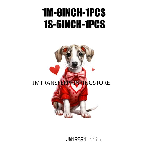 Puppy Valentine's Day Animal Love Cute Dog Heat Press Iron On DTF Heat Transfers Stickers Ready To Press For Shirts