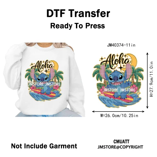 Aloha Flower Summer Vibes Cartoon Animal Vacation Life Designs Iron on DTF Washable Transfers Sticker Ready to Press for Clothes