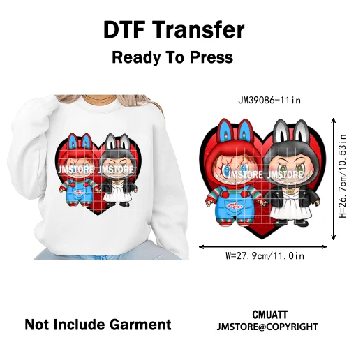 Horror Movie Character Cartoon Dolls Halloween Printing Iron on DTF Washable Transfers Stickers Ready to Press for Clothes Bags