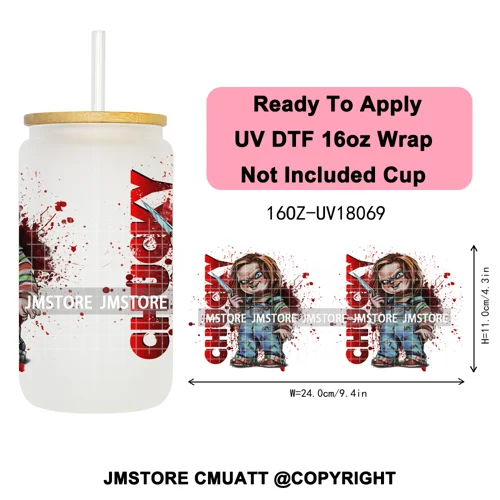 Scary Couple Halloween Villain UV DTF Cup Wrap Ready To Apply Transfer Stickers Durable 16OZ Tumbler Wraps For Libbey Glass Can
