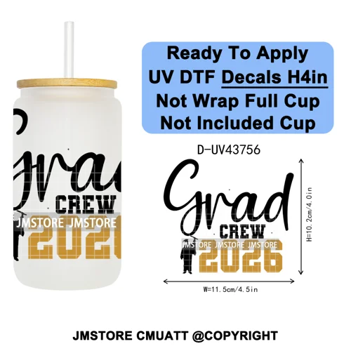 My Last First Day Senior 2026 UV DTF Cup Decals Ready To Apply Transfer Stickers Durable Custom Labels For Libbey Glass Can Mug