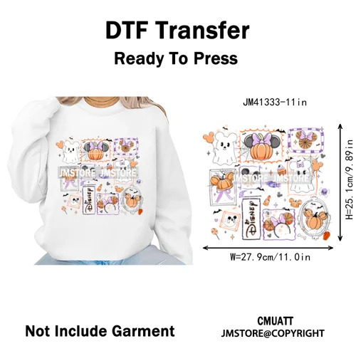 Trick or Treat Down Main Stree Cartoon Coquette Ghost Boo Halloween Iron on DTF Transfers Stickers Ready to Press for T-shirts
