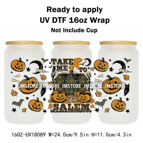 Halloween Pumpkin Spice Magical Cartoon 16OZ UV DTF Cup Wraps Ready To Apply Waterproof Transfer Stickers For Libbey Glass Can