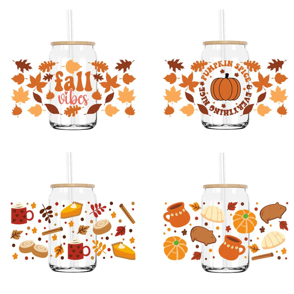 Autumn Leaves Fall Vibes 16OZ UV DTF Cup Wrap Transfers Stickers Custom Labels DIY Durable Waterproof Logo For Libbey Glass Can