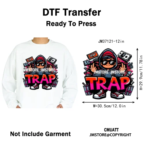 12in Cartoon Graffiti Streetwear Tiger Bunny Animal King Hip Hop Poster Iron on DTF Transfer Stickers Ready to Press for Hoodies