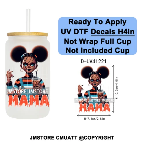 Spooky Mama Skullface Halloween UV DTF Decals Ready To Apply Waterproof Transfer Stickers DIY Crafts For 16OZ Libbey Glass Can