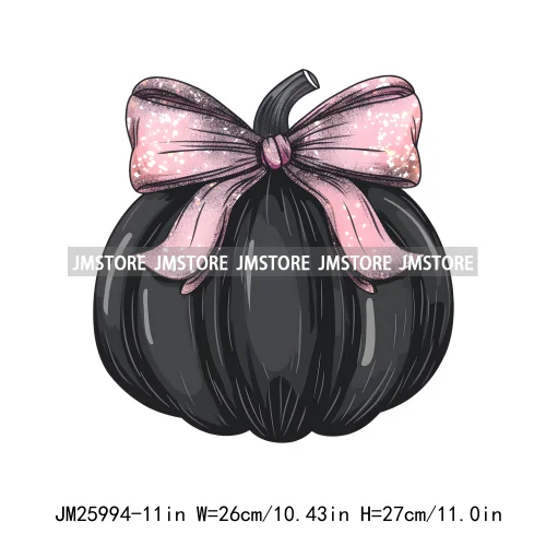 Colorful Gothic Girly Halloween Black Pumpkin Coquette Bow Decasl DTF Iron On Transfers Stickers Ready To Press For T-shirt Bags