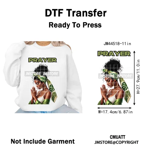 Afro Girls Prayer Jesus Faith Love Magic Christian Women Iron on Washable DTF Heat Transfers Stickers Ready to Press for Clothes