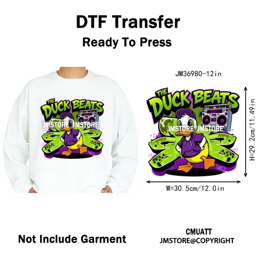 12in Cool Urban Trap Style King Animal Rich Ducks With Gold Chain Iron on DTF Heat Transfer Sticker Ready to Press for Clothing