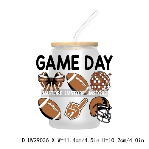 Retro Football Coquette Bow UV DTF Transfer Stickers Decals For Libbey Cold Cups Mugs Tumbler Waterproof Craft Sport Game Day