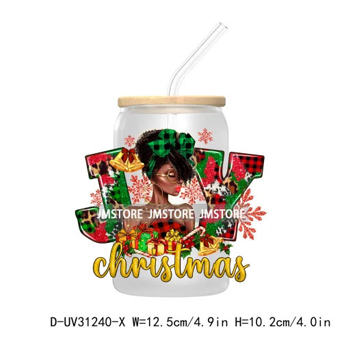 Afro Woman Nails Hip Pop Santa UV DTF Transfer Stickers Decals For Libbey Cold Cups Mugs Tumbler Just A Girl Who Loves Christmas