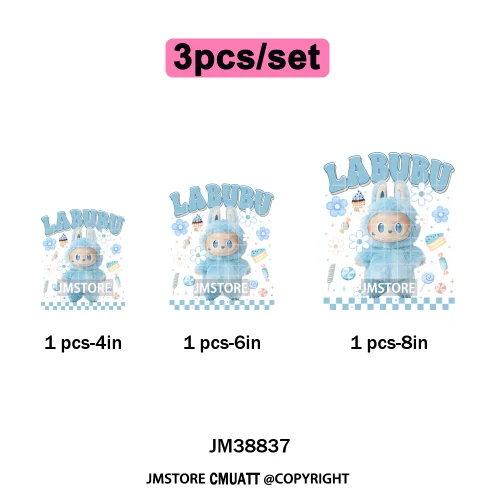 Floral Cute Checkered Cartoon Monster Character Iron on DTF Washable Transfers Stickers Designs Ready to Press for Textile Bags
