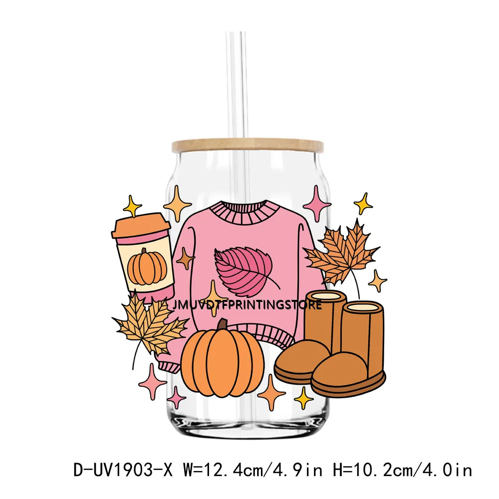 Cozy Pumpkin Sesaon Fall Vibes Leaves UV DTF Transfers Stickers Decals For Libbey Cold Cups Mugs Tumbler Waterproof DIY Craft