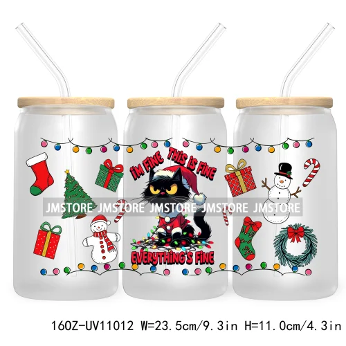 Skeleton Christmas 16OZ UV DTF Cup Wrap Transfer Stickers Durable Waterproof For Libbey Glass Can Coquette Bow Christmas Santa