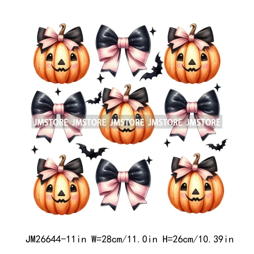 Fashion Halloween Pumpkin Coquette Bow Spooky Vibes Washable Printing DTF Iron On Heat Press Transfer Stickers For Clothing Bags