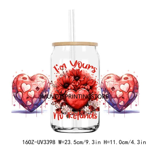 XOXO Valentines Coffee Cup 16OZ UV DTF Cup Wrap Transfers Stickers Custom Label DIY Waterproof Logo For Libbey Glass Can Hearts