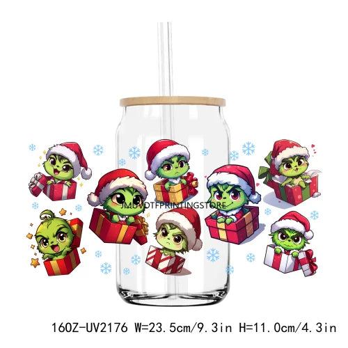 Christmas Santa Green Baby 16OZ UV DTF Cup Wrap Transfer Stickers Custom Labels DIY Durable Waterproof Logo For Libbey Glass Can