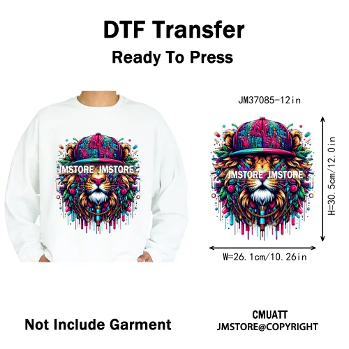 12in Urban Gangster Rich Money Lion Beats Shark Vibes Iron on DTF Thermal Transfers Stickers Ready to Press for T-shirts Bags