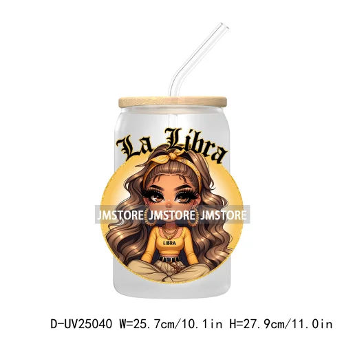 Chicana Chola Chibi Zodiac Girls UV DTF Transfer Stickers Decals For Libbey Cold Cups Mugs Durable Waterproof Custom Logo Labels