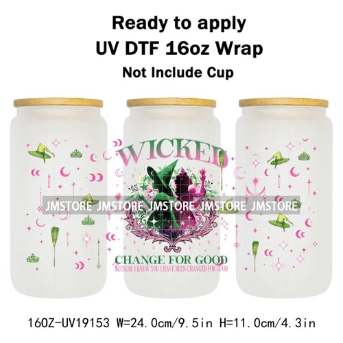 Coquette Green Pink Wicked Witch 16OZ UV DTF Cup Wraps Ready To Apply Waterproof Transfer Stickers For Libbey Glass Can Tumbler