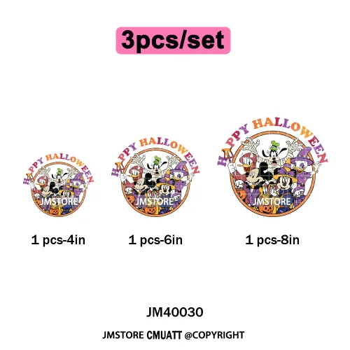 Happy Halloween Nightmare Cartoon Character Pumpkin Skeleton Iron on DTF Washable Transfers Stickers Ready to Press for T-shirts