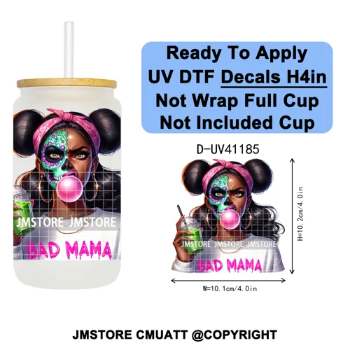 Bad Mama Killers Mom Halloween UV DTF Decals Ready To Apply Waterproof Transfer Stickers DIY Crafts For 16OZ Libbey Glass Can