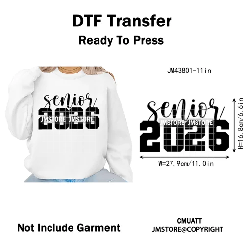 2026 Varsity Graduate Season College Senior Year Bow Iron on Washable DTF Heat Transfers Stickers Ready to Press for Sweatshirts