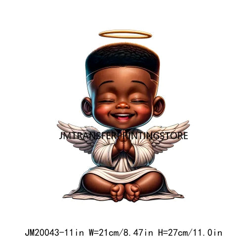 Lovely African American Black Cupids Valentine Praying Angels Boys Girls Religious Iron On DTF Transfers Stickers For Clothes