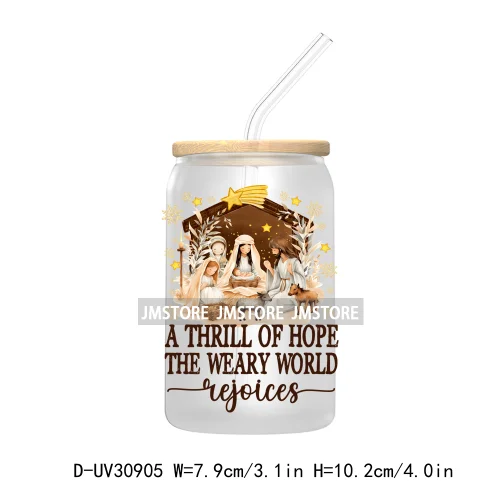 Jesus Is The Reason Christmas Cross Bow UV DTF Transfer Stickers Decals For Libbey Cold Cups Mugs Tumbler Waterproof Bible Verse