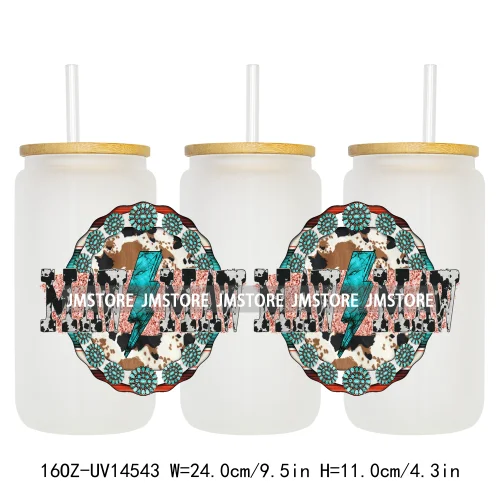 Floral Blessed Mama Leopard Mom 16OZ UV DTF Cup Wraps Ready To Apply Waterproof Transfer Stickers For Libbey Glass Can Tumbler