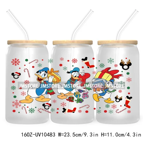 Merry Christmas Mouse UV DTF Sticker For 16OZ Libbey Glass Cup Can Wrap Transfer Stickers Custom Labels Xmas Cartoon Characters