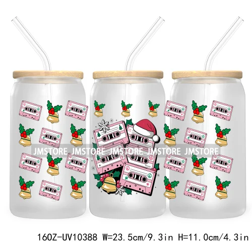 Just A Girl Who Loves Christmas UV DTF Sticker For 16OZ Libbey Glass Cup Can Wrap Transfer Stickers Custom Label Gingerbread Bow