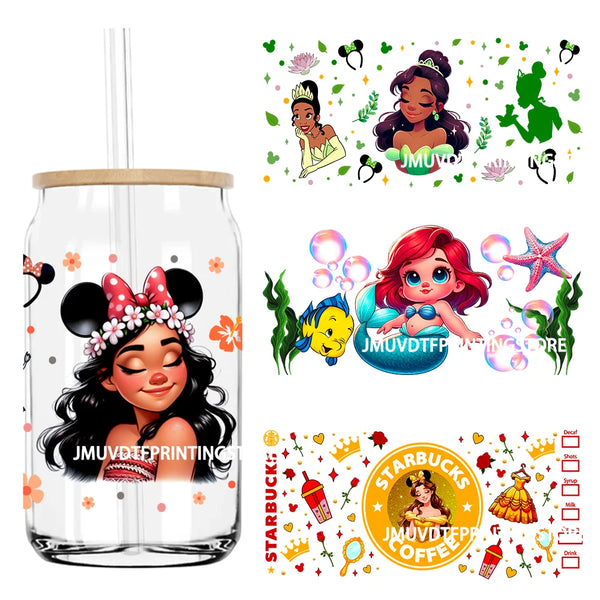 Cartoon Baby Princess Queen Girl 16OZ UV DTF Cup Wrap Transfer Sticker Custom Label Durable Waterproof Logo For Libbey Glass Can