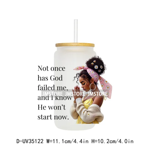 Christian Quotes Afro Pray Girl UV DTF Transfer Stickers Decals Ready To Apply Waterproof For 16OZ Libbey Glass Can Cups Tumbler