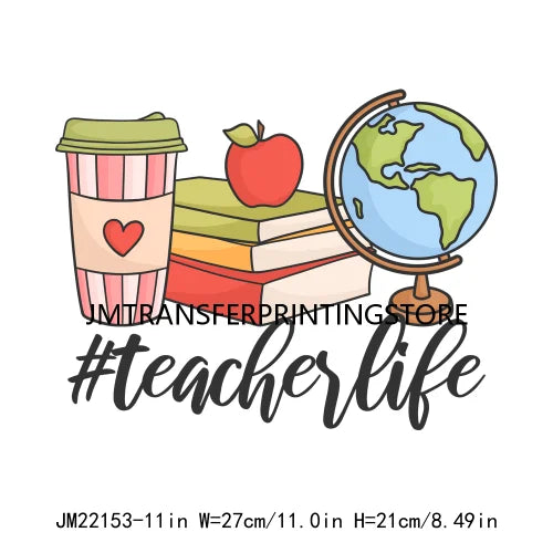 Teacher Love Inspire Motivate Lead Life Printing Decals Half Teacher Half Coffee Grow Know DTF Transfer Stickers For Clothes