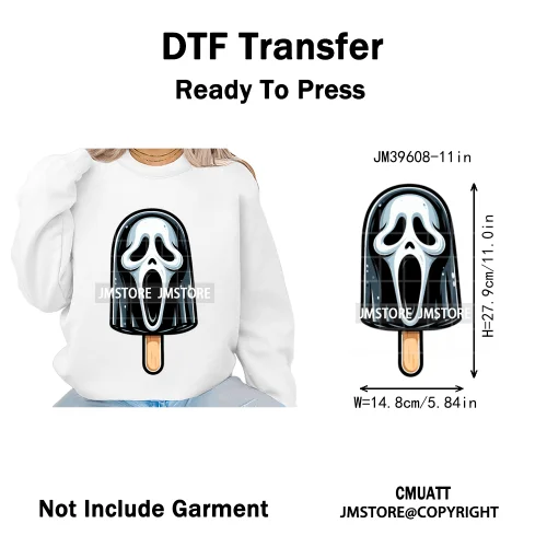 Scary Halloween Popsicles Horror Movie Killers Character Iron on DTF Washable Transfers Stickers Ready to Press for Textile Bags