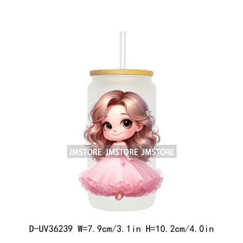 Cute Pink Princess Coquette Bow UV DTF Transfer Stickers Decals Ready To Apply Waterproof For 16OZ Libbey Glass Can Cups Tumbler