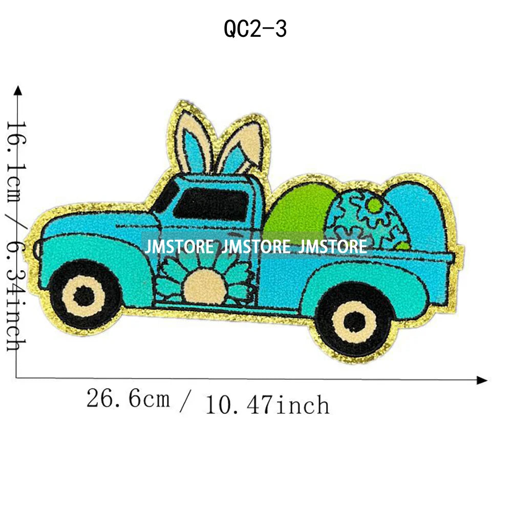 Cute Happy Easter Bunny Spring Hunt Eggs Rabbit Ears Love My Peeps Iron on Chenille Patches for Clothing Bags