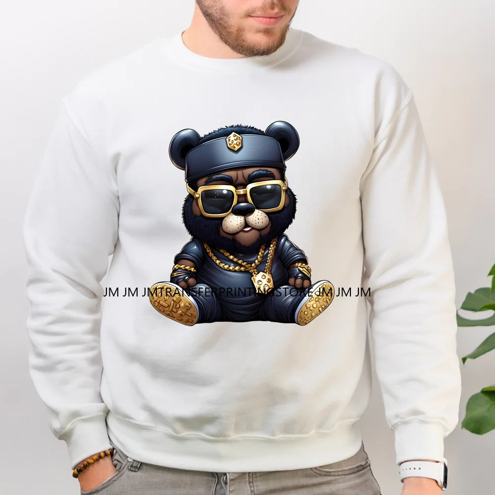 Cool Neon Colorful Hip Hop Streetwear Urban Teddy Bear Iron On DTF Transfers Stickers Ready To Press For Clothing Bags