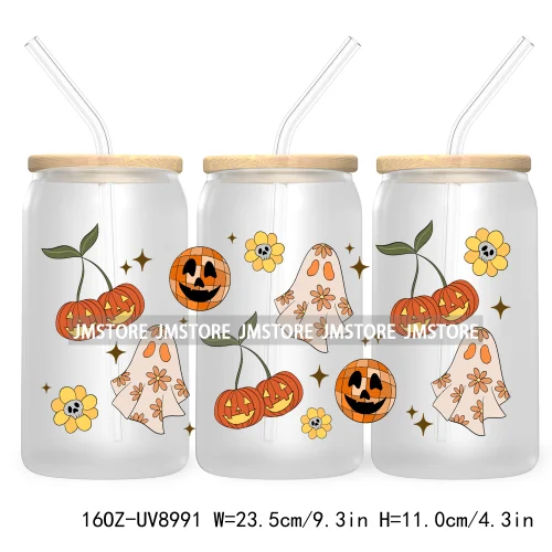 Reading Book Ghost Funny Halloween 16OZ UV DTF Cup Wrap Transfer Stickers Custom Labels Durable Waterproof For Libbey Glass Can