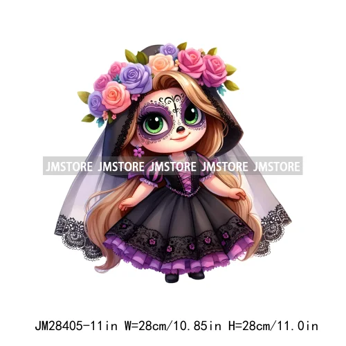 Washable Day Of The Dead La Catrina Dolls Designs Cartoon Princess Hispanic Girly Iron On DTF Transfers Stickers For Hoodies