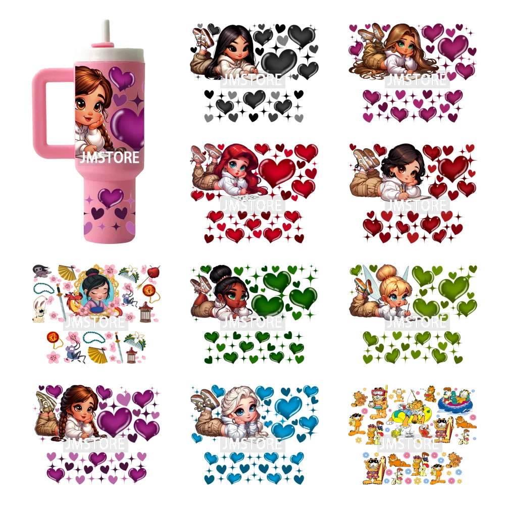 Chibi Girl Heart Cartoon Princess UV DTF Mini Tumbler Keychain Wraps Ready To Apply Transfer Stickers Prints Waterproof Decals