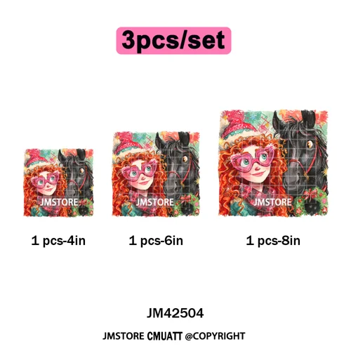 Glasses Cartoon Princess Animal Christmas Brushstroke Festive Vibes Iron on DTF Transfers Stickers Ready to Press for Hoodies