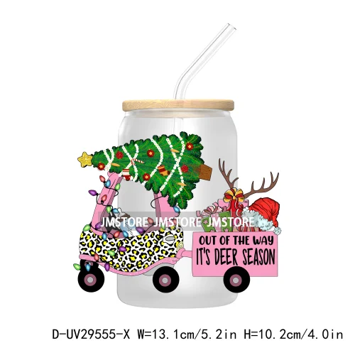 Coquette Bow Faux Glitter Christmas Tree UV DTF Transfer Stickers Decals For Libbey Cold Cups Mugs Tumbler Reindeer Candy Cane