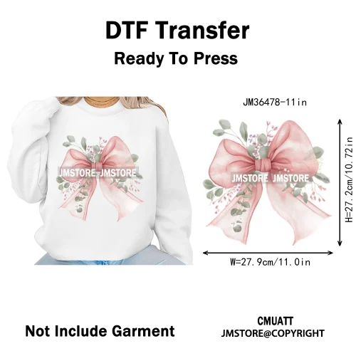 Floral Love Season Coquette Bow Wedding Party Vibes Decals Iron on DTF Washable Transfers Stickers Ready to Press for Dresses