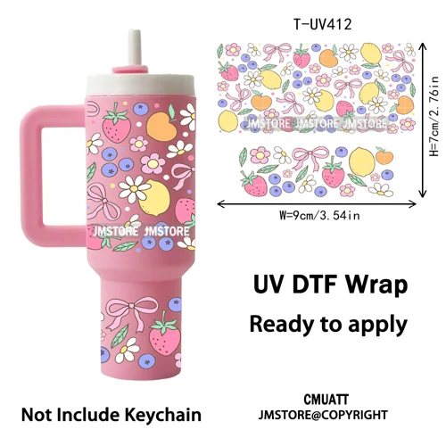 Coquette Bow Floral Seamless Book Lover Ribbon UV DTF Wraps Ready To Use Transfer Stickers Waterproof For Mini Tumbler Keychain